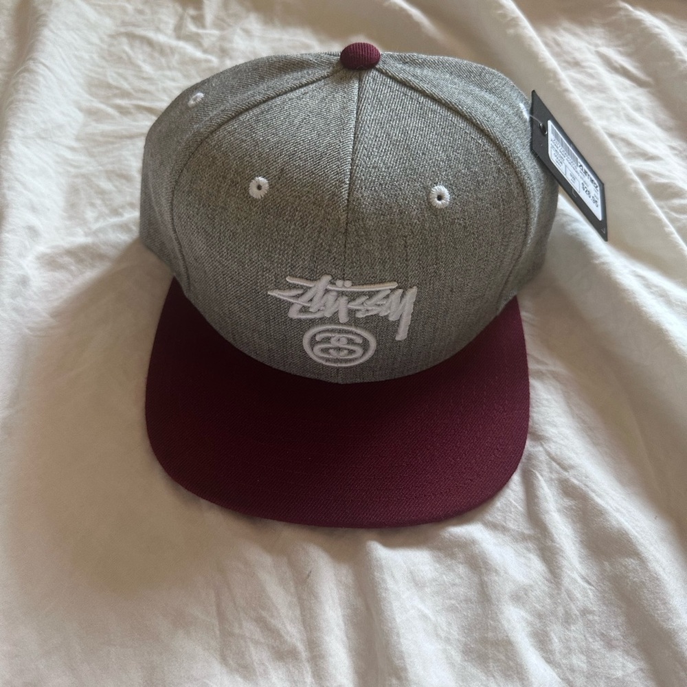 Stussy Gray and Burgundy Cap
